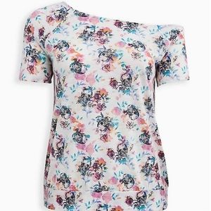 Super Soft Floral Skull Off Shoulder Tee